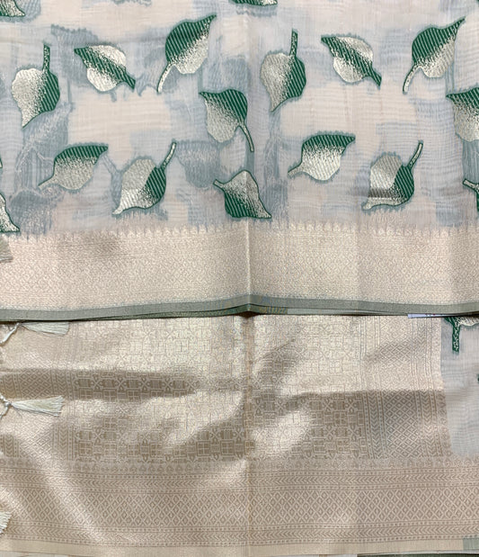 Banaras Katan Saree Off White Colour with Katan Work Border