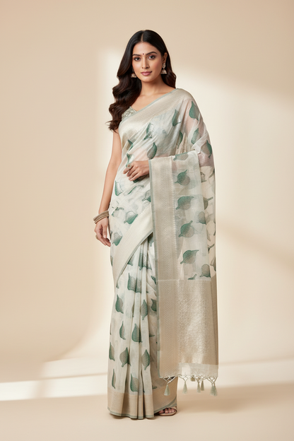 Banaras Katan Saree Off White Colour with Katan Work Border