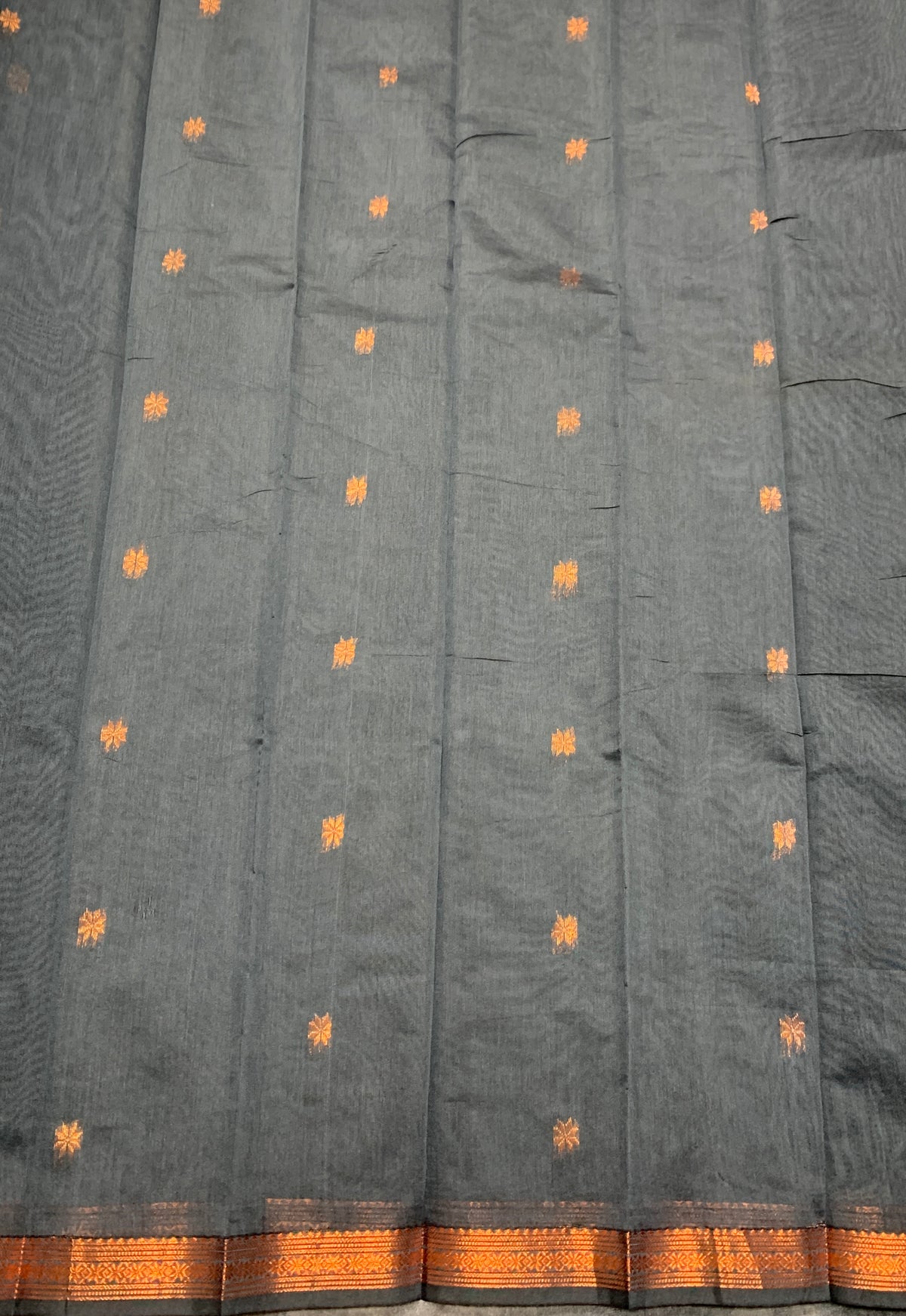 Grey Colour Silk Cotton Saree with Copper Zari Border