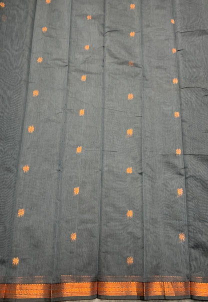 Grey Colour Silk Cotton Saree with Copper Zari Border