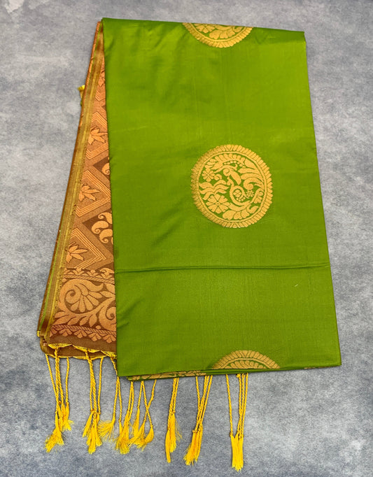 Art Silk Saree Olive Green Colour with Borderless