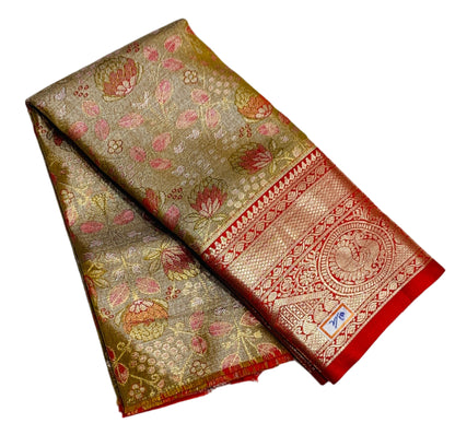 Golden Orange Shade Vegan Silk Kids Pattu Pavadai with Contrast Border for Newborn to 2 Years