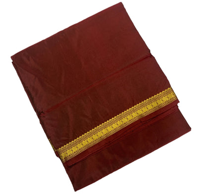 9 yards Vegan Silk Saree Brown Colour with Golden Border