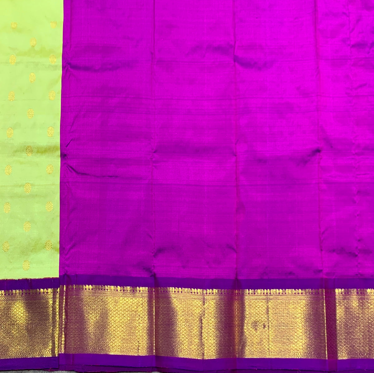 Parrot Green Shade Pure Kanchipuram Kids Pattu Pavadai with Contrast Border for Newborn to 2 Years