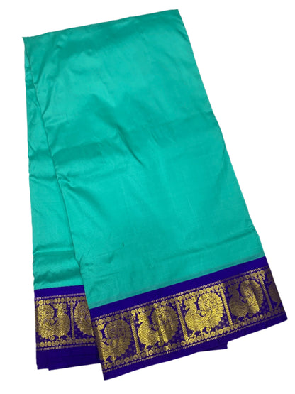 9 yards Pure Kanchipuram Silk Saree Sapphire Colour with Blue Border