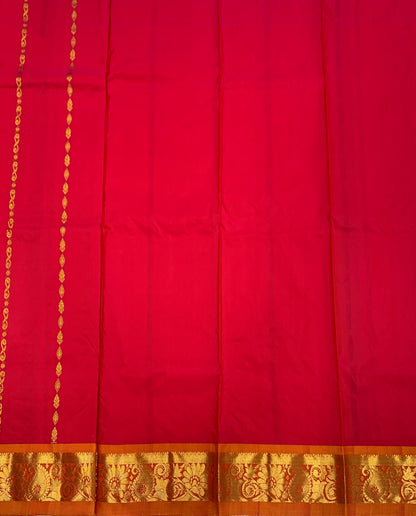 Pinkish Red shade Semi silk Kids Pattu Pavadai with Contrast border for age 5 to 10