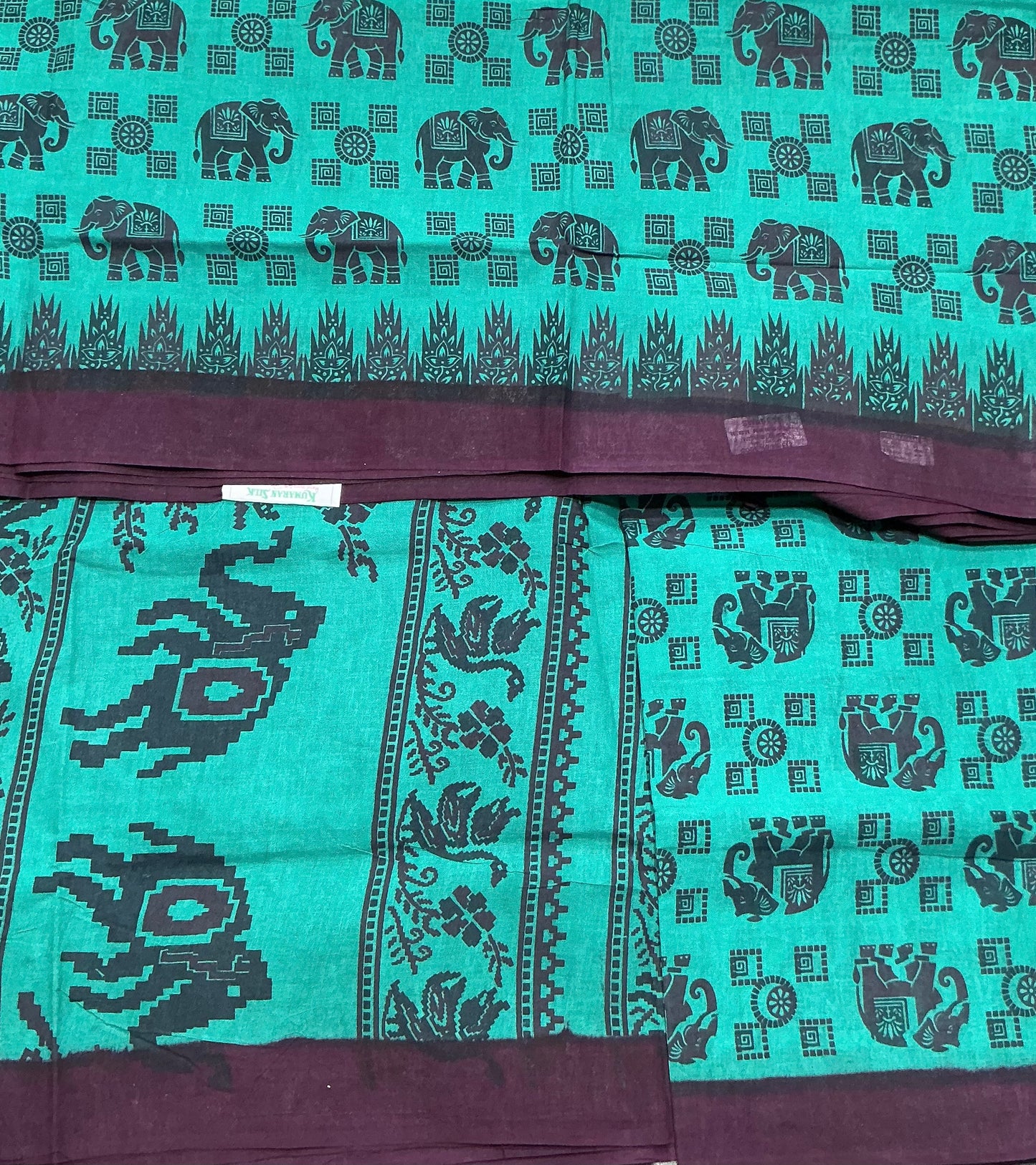 Chettinad Sungudi Cotton Rama Green Colour with Dark Purple Colour Border