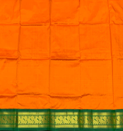 Mango Yellow Shade Pure Kanchipuram Kids Pattu Pavadai with Contrast Border for age 2 to 5