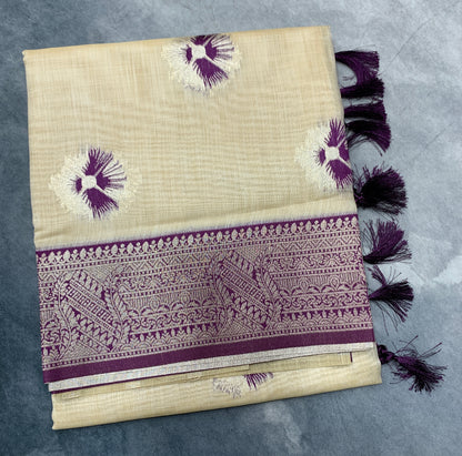 Banaras Katan Saree Tussar Colour with Katan Work Border