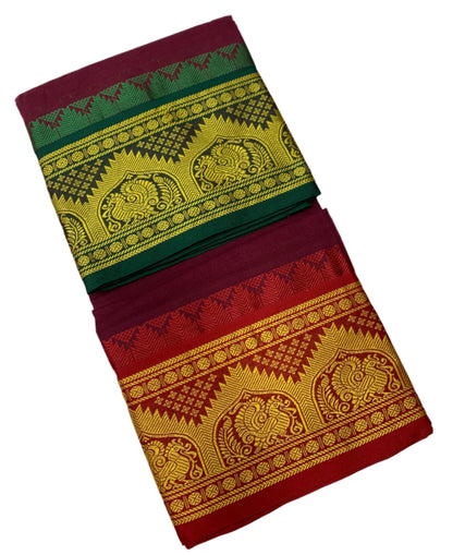 9X5 Cotton Dhoti Brown Colour with Green and Red Border