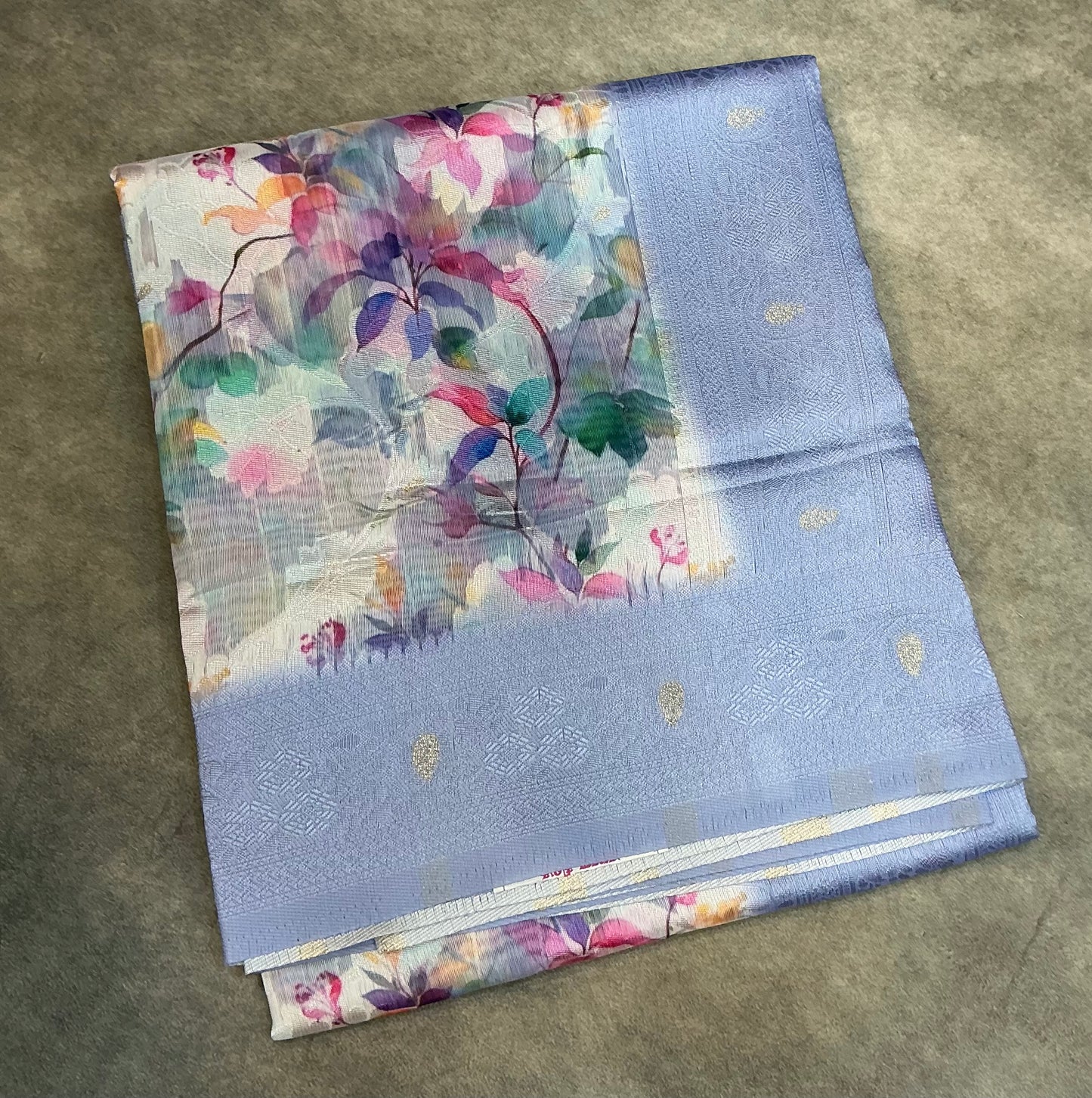 Digital Print Cotton Saree Light Blue Colour with Floral Pattern