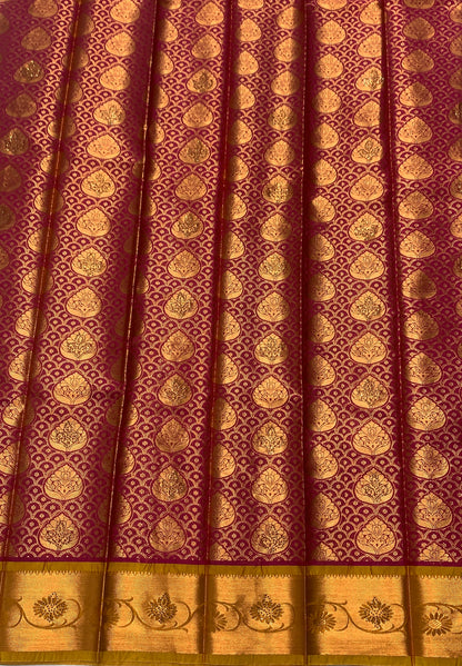 Vegan Silk Saree Pink Colour with Copper and Mustard Border