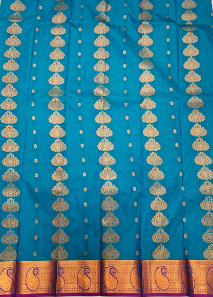 Vegan Silk Saree Sky Blue Colour with Copper Border