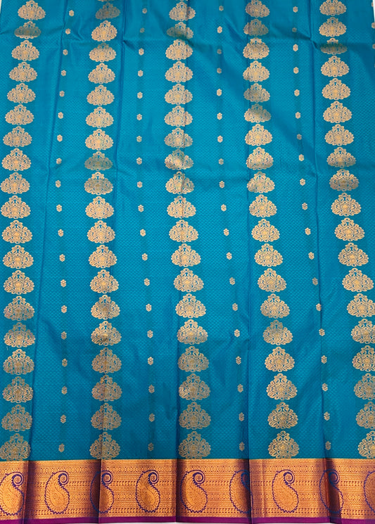 Vegan Silk Saree Sky Blue Colour with Copper Border