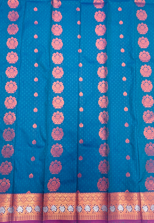 Vegan Silk Saree Blue shade with Copper Border