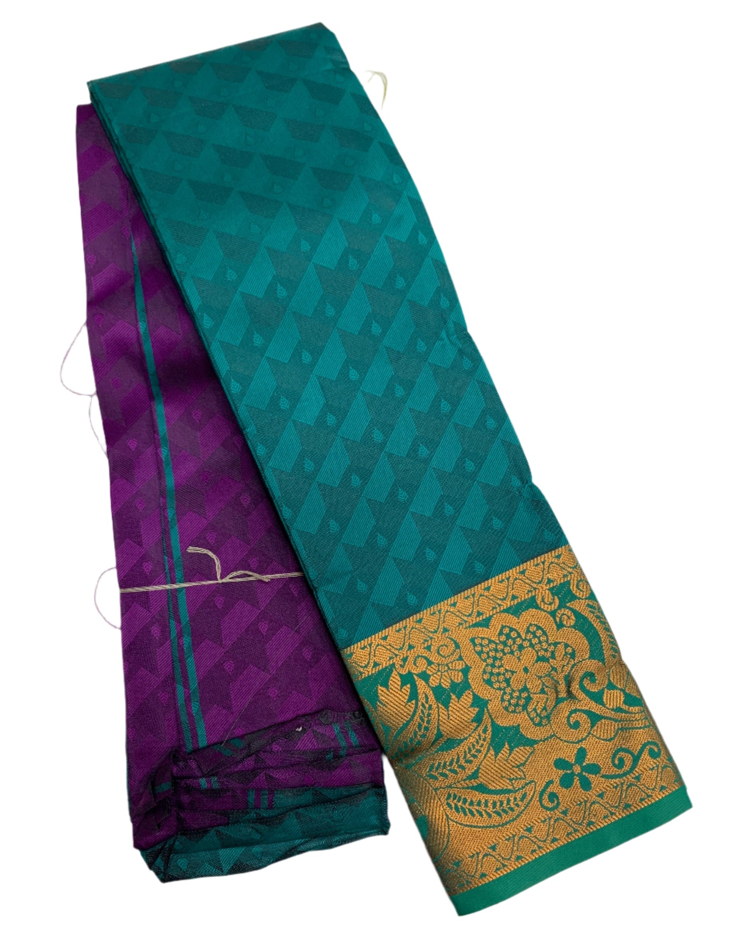 Synthetic Cotton Saree Dark Teal Green Colour with Golden and Floral Design Border