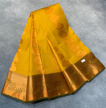 Vegan Silk Saree Mustard Colour Saree with Copper Border