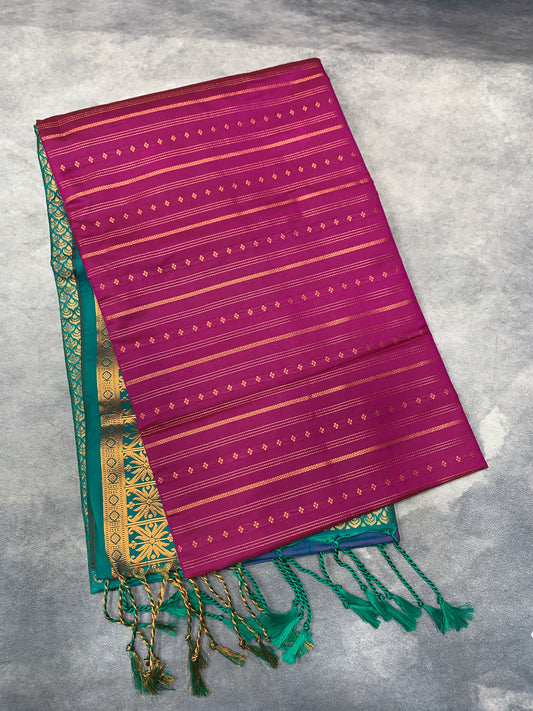 Soft Vegan Silk Saree Magenta Colour with Rama Green and Copper Border