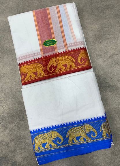 9X5 Cotton Dhoti White Colour with Red and Blue Border with Angavastarm