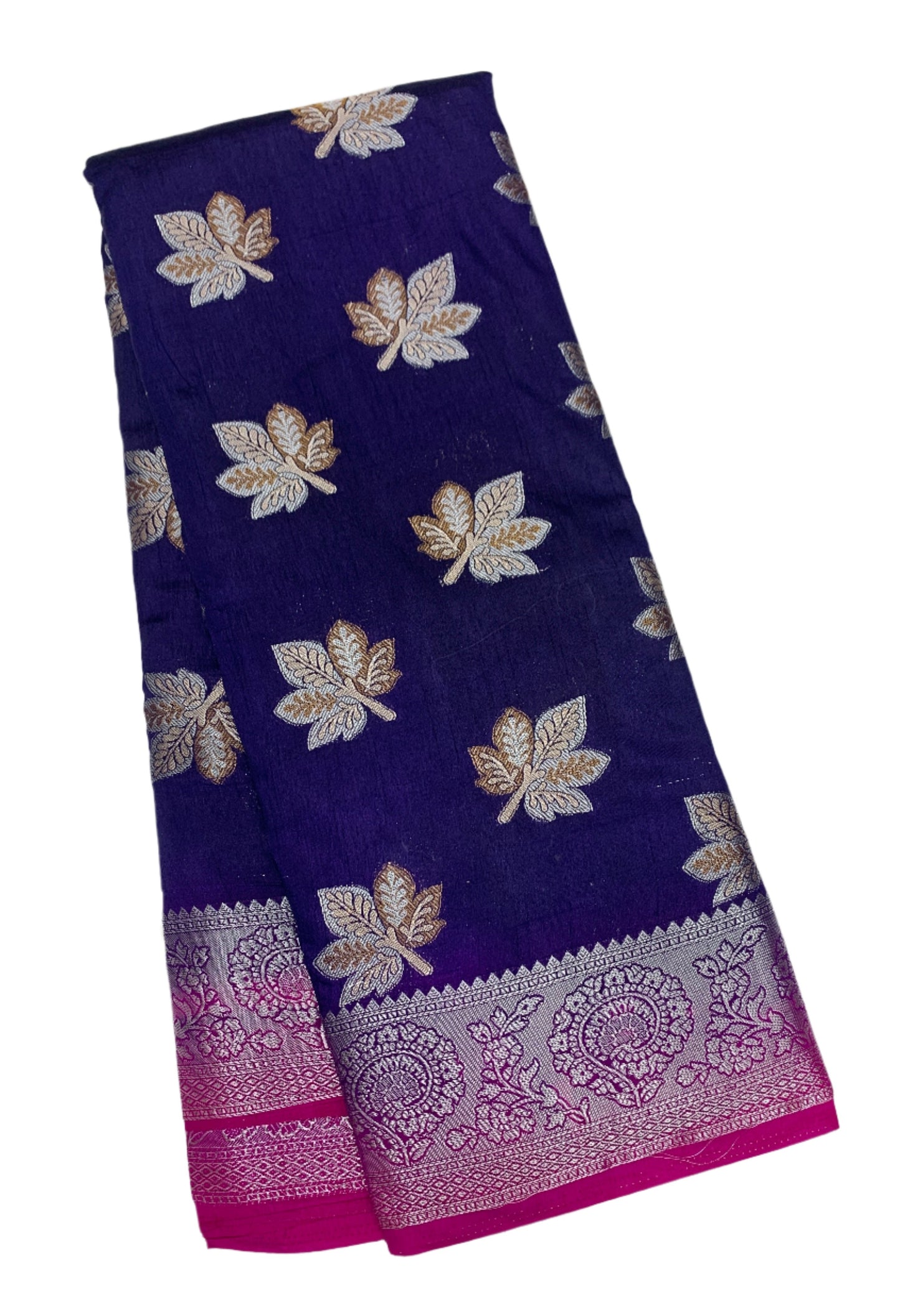 Tussar Saree Navy Blue Colour with Pink Border