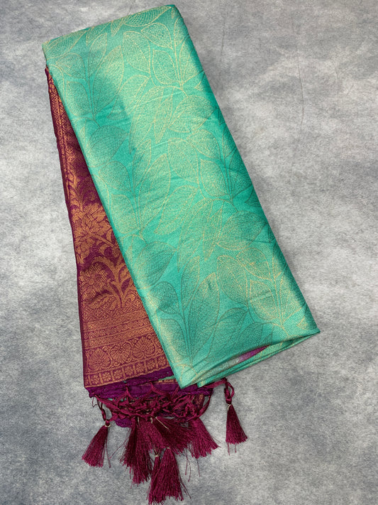 Soft Silk Saree Sapphire Colour with Magenta Colour Pallu