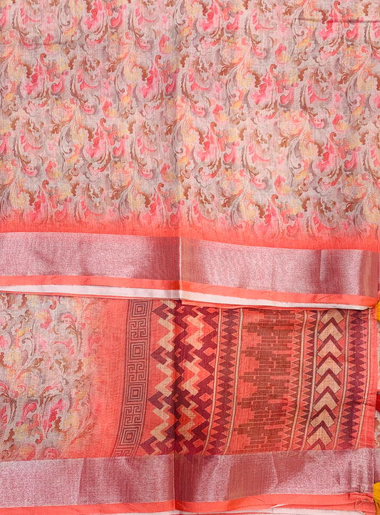 Jute Cotton Saree Pink Shade with Thread Border