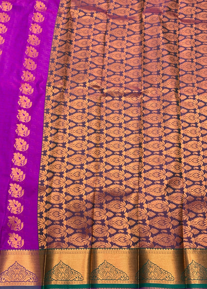 Vegan Silk Saree Pink Colour Saree with Copper Border