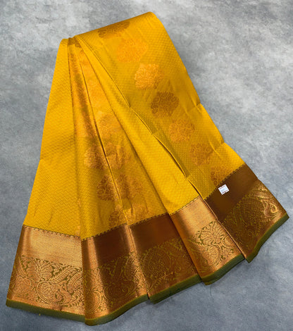 Vegan Silk Saree Mustard Colour Saree with Copper Border