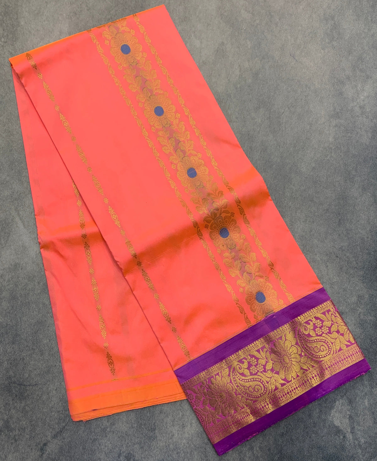 Peach shade Semi Silk Kids Pattu Pavadai with Contrast border for age above 10 years