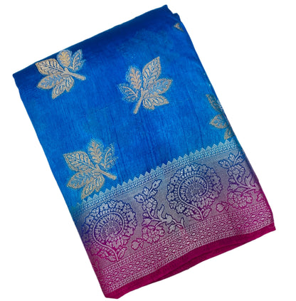 Tussar Saree Sky Blue Colour with Pink Border