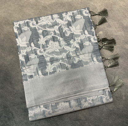 Banaras Katan Saree Gray Colour with Katan Work Border