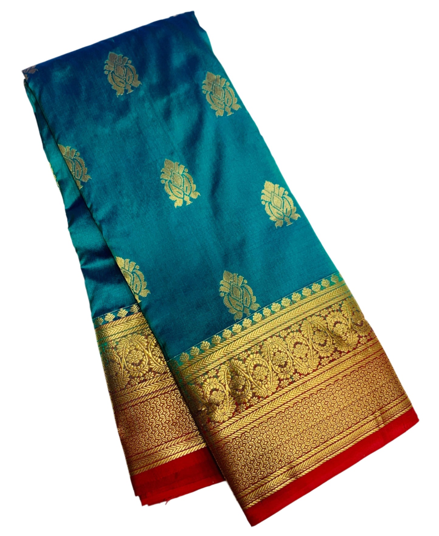 Pure Kanchipuram Silk Saree Sapphire Colour with Red Border