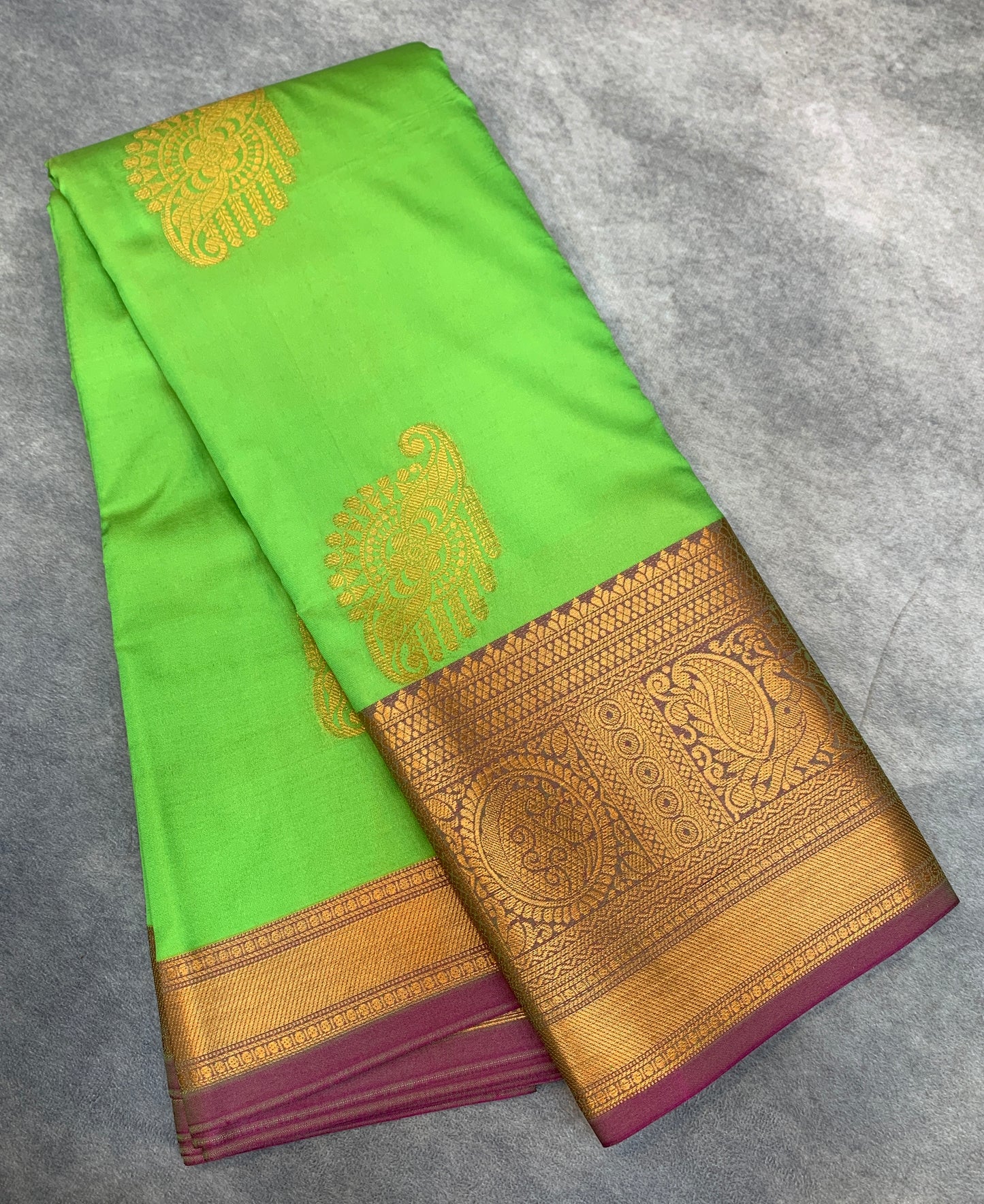 Soft Silk Casual Saree Apple Green Colour with Pink and Golden Colour Border