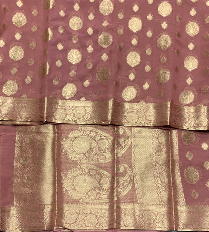 Georgette Saree Onion Pink Colour with Sliver Floral Design Border