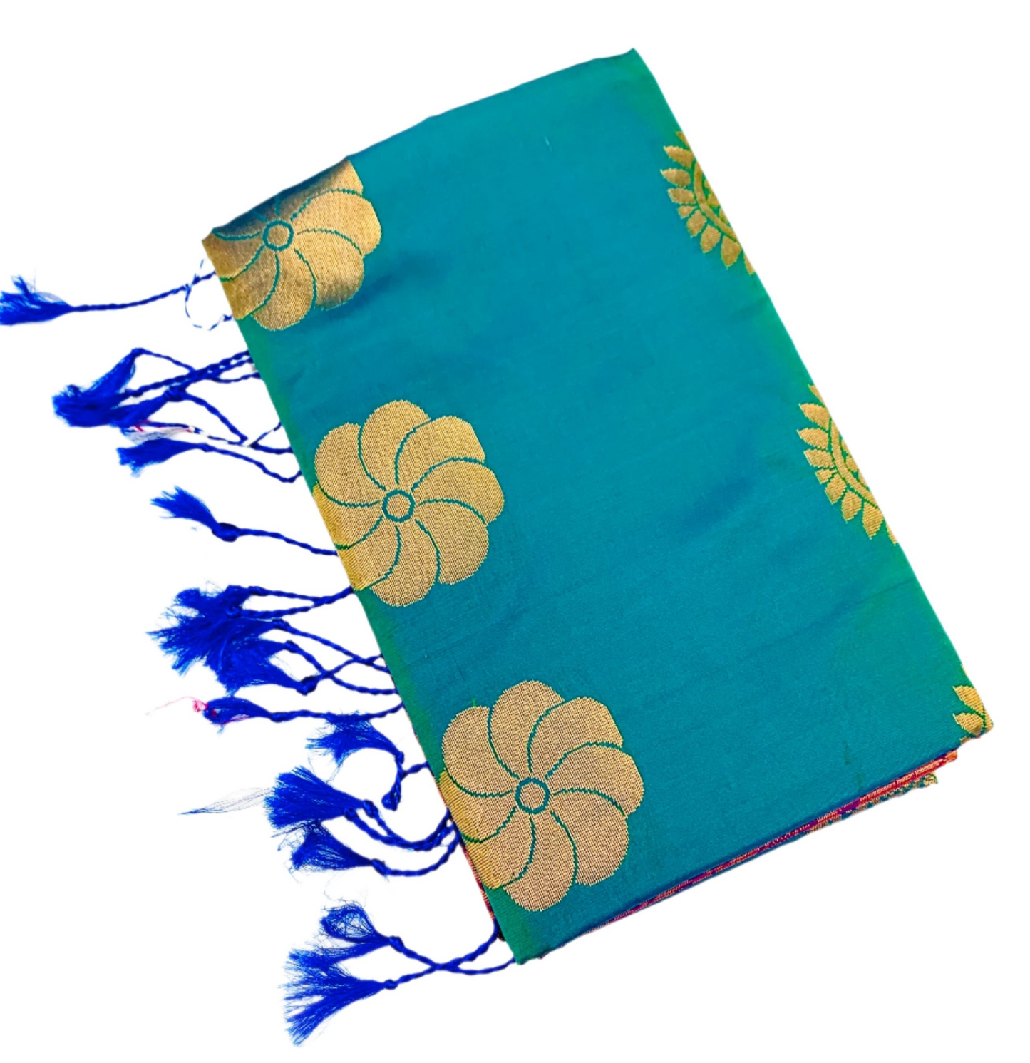 Soft Vegan Silk Saree Rama Blue shade with Floral Design