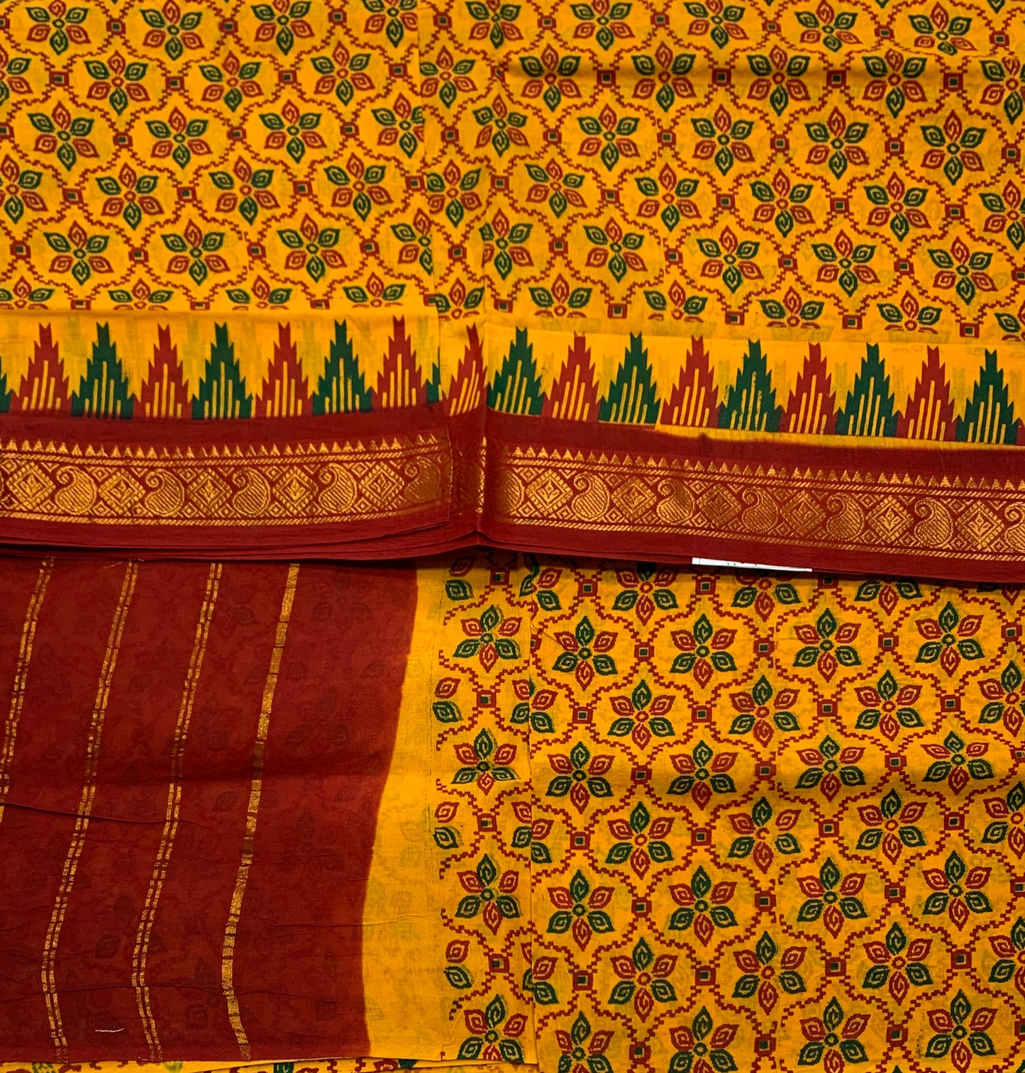 Chettinad Sungudi Cotton Yellow Colour with Maroon Border