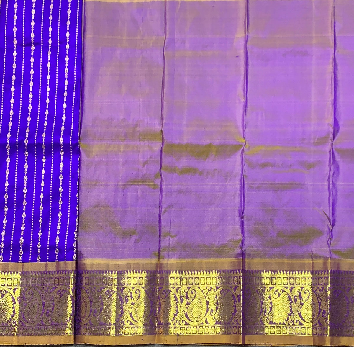 Violet Shade Pure Kanchipuram Kids Pattu Pavadai with Contrast Border for Newborn to 2 Years