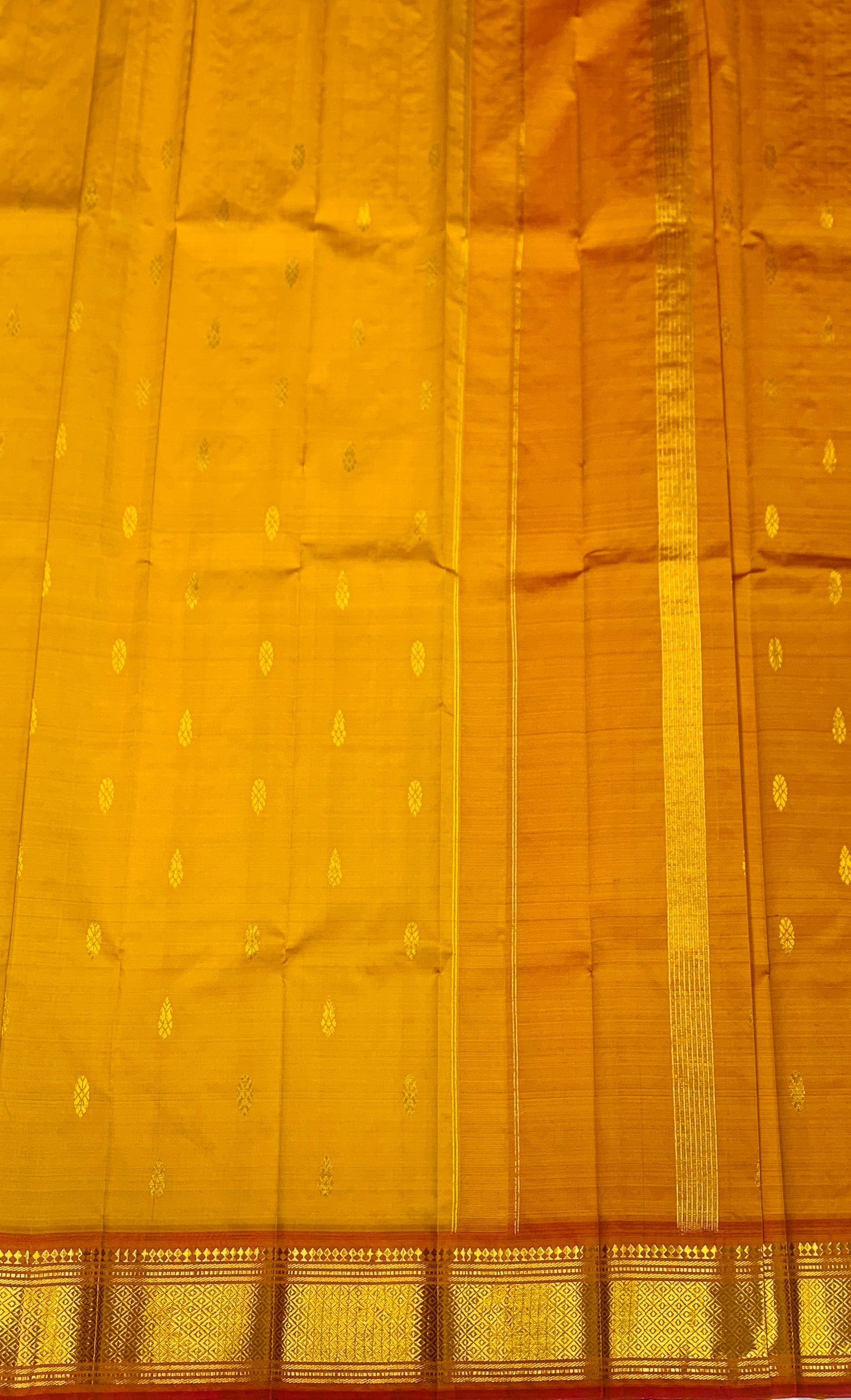 Pure Kanchipuram Silk Saree Golden Yellow shade with Golden Zari Border