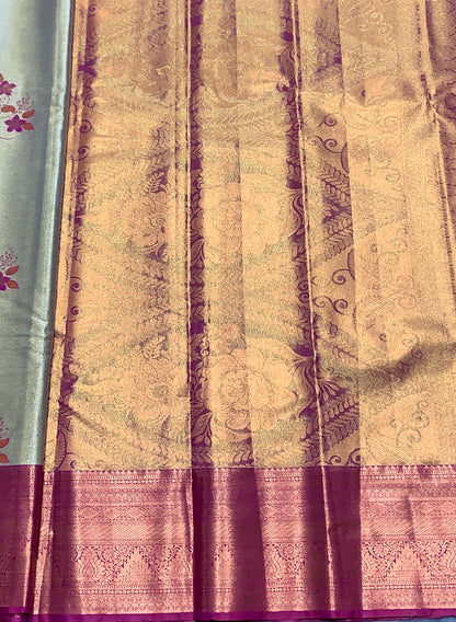 Fancy Tissue Saree Golden Colour with Pink Border
