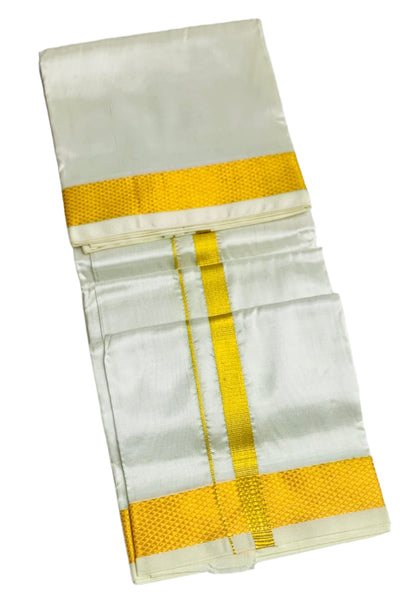Semi Silk Pooja Towel White Colour with Zari Border