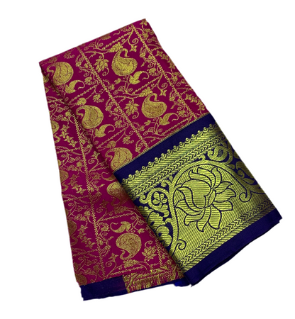 Pink Shade Vegan Silk Kids Pattu Pavadai with Contrast Border for Newborn to 2 Years