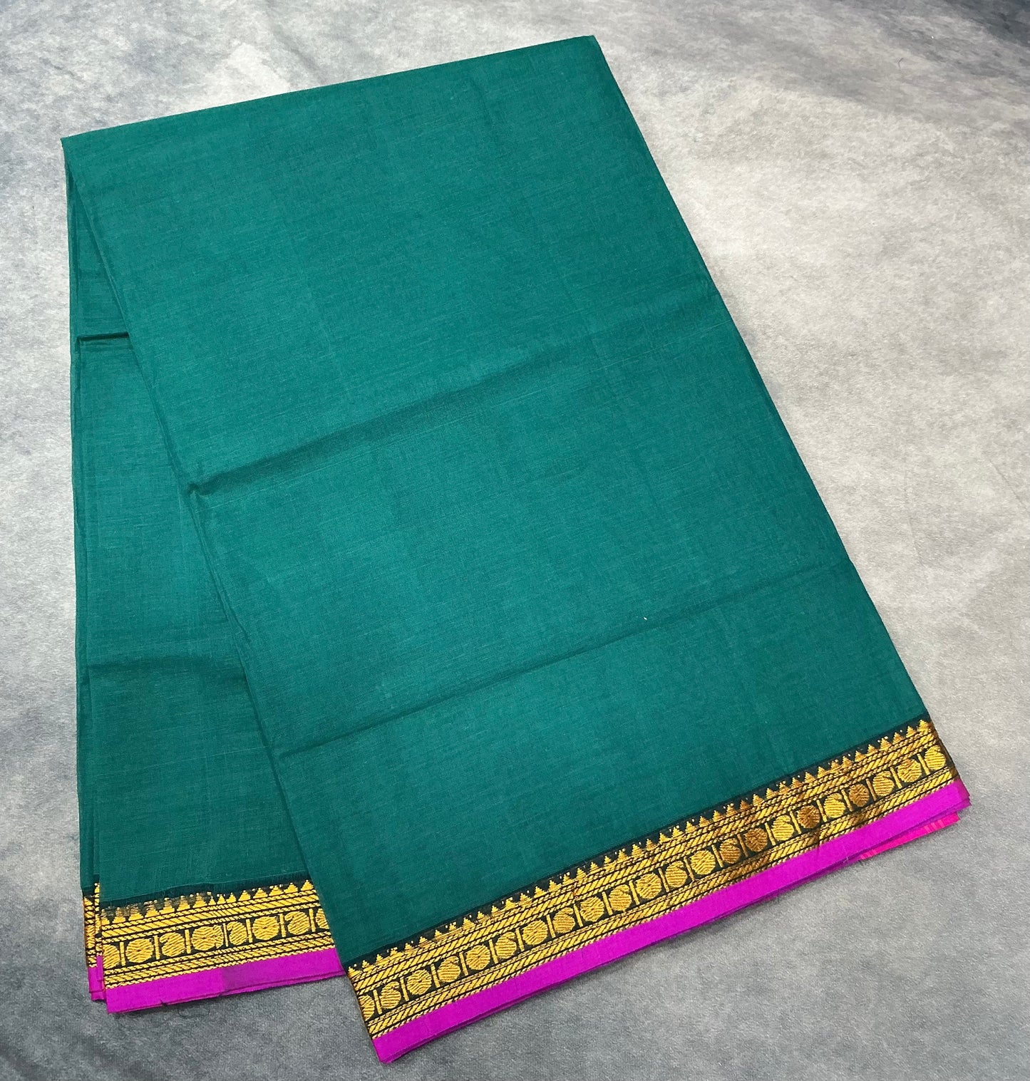 Chettinad Cotton Saree Rama Green Colour with Pink Colour with Thread Work Border