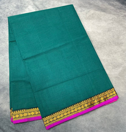 Chettinad Cotton Saree Rama Green Colour with Pink Colour with Thread Work Border