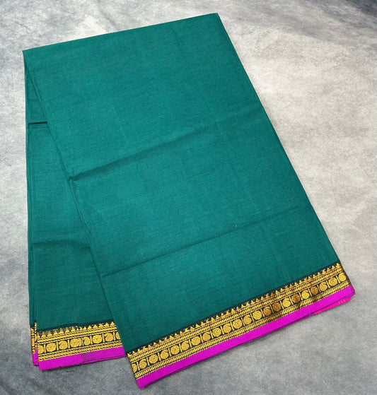 Chettinad Cotton Saree Rama Green Colour with Pink Colour with Thread Work Border