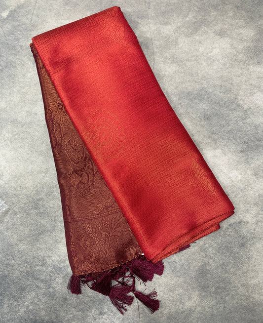 Soft Silk Saree Red Colour with Brown Pallu