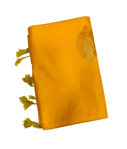 Soft Vegan Silk Saree Yellow Colour with Border less