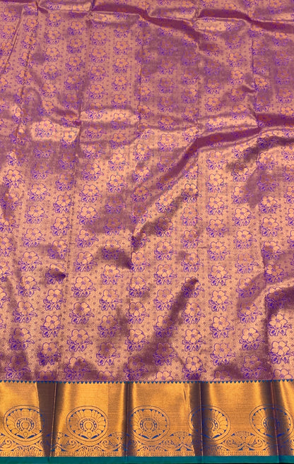 Vegan Silk Saree Lavender Colour Saree with Copper Border