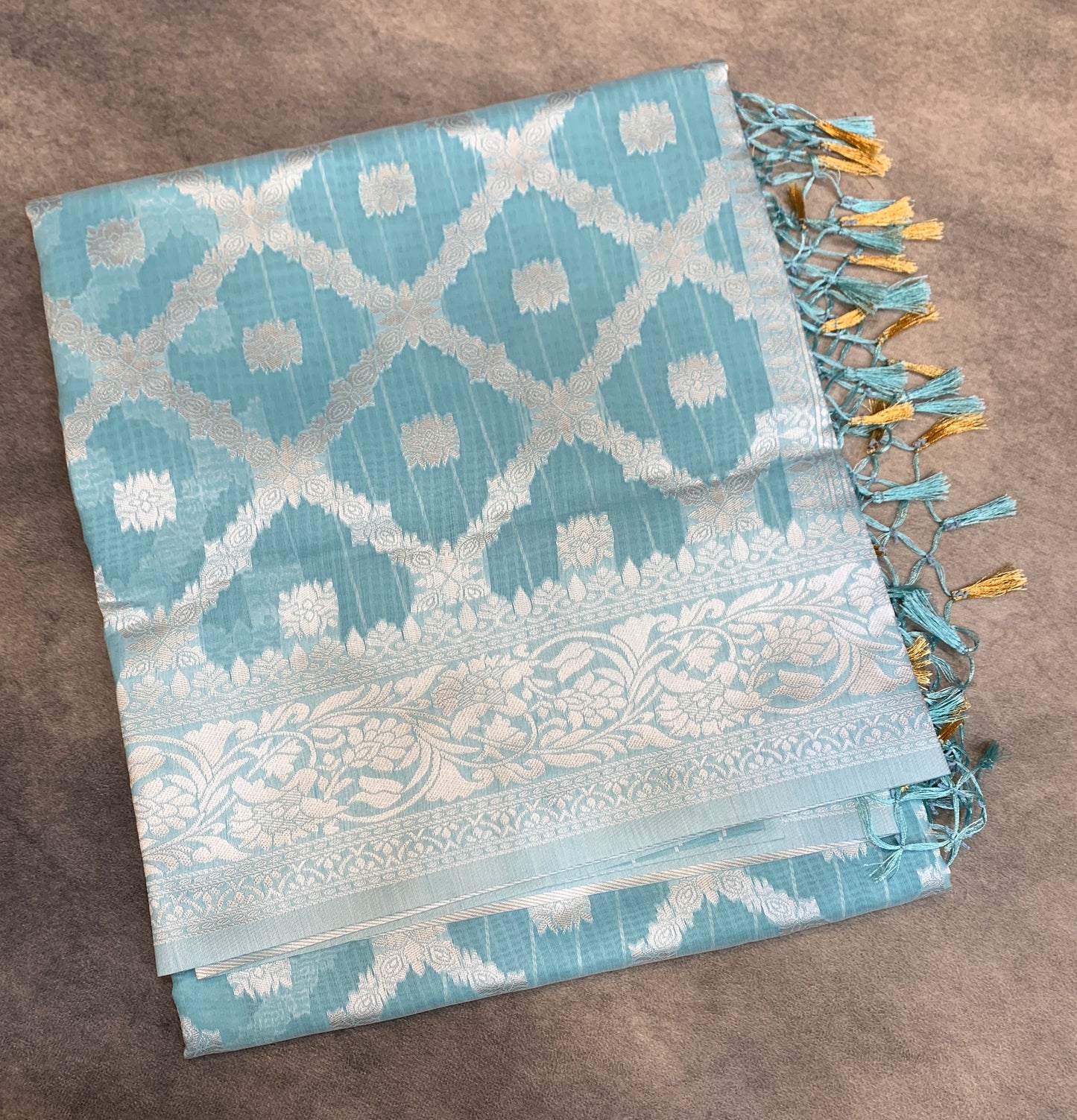 Banaras Katan Saree Sky Blue Colour with Katan Work Border