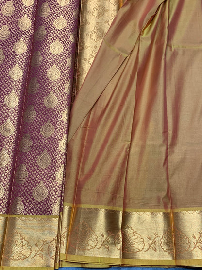 Vegan Silk Saree Maroon Colour with Golden Yellow Copper Border