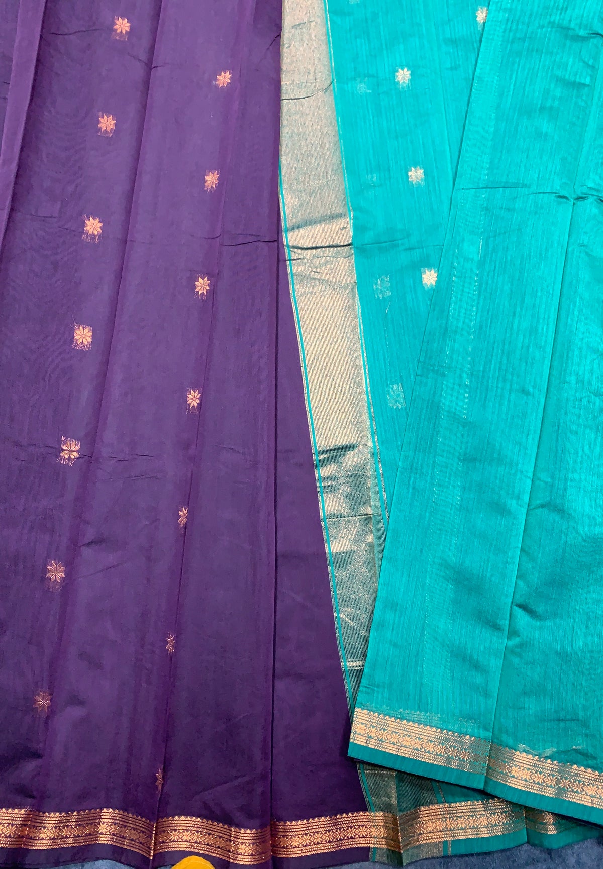 Dark Magenta Colour Silk Cotton Saree with Copper Zari Border